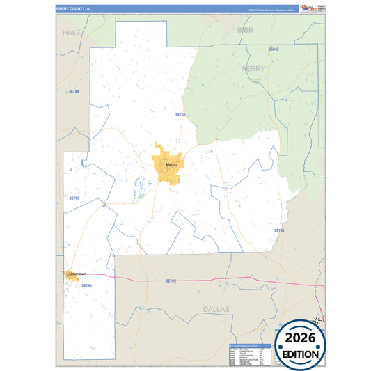 Perry County, AL Business Reference 5 Digit ZIP Code Wall Map