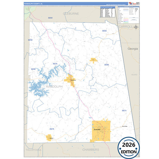 Randolph County, AL Business Reference 5 Digit ZIP Code Wall Map