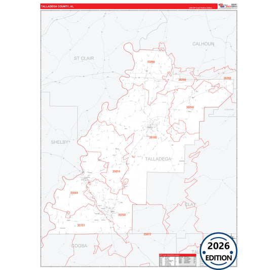 Talladega County, AL Red Line 5 Digit ZIP Code Wall Map