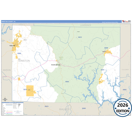 Winston County, AL Business Reference 5 Digit ZIP Code Wall Map