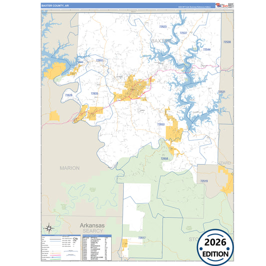 Baxter County, AR Business Reference 5 Digit ZIP Code Wall Map
