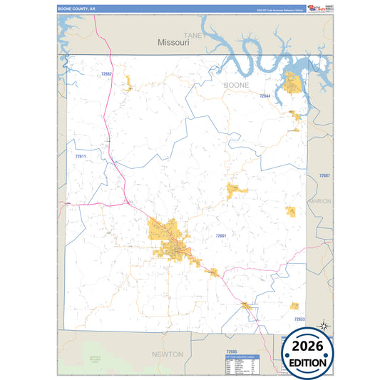 Boone County, AR Business Reference 5 Digit ZIP Code Wall Map