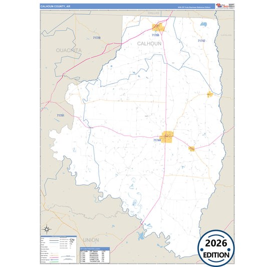 Calhoun County, AR Business Reference 5 Digit ZIP Code Wall Map
