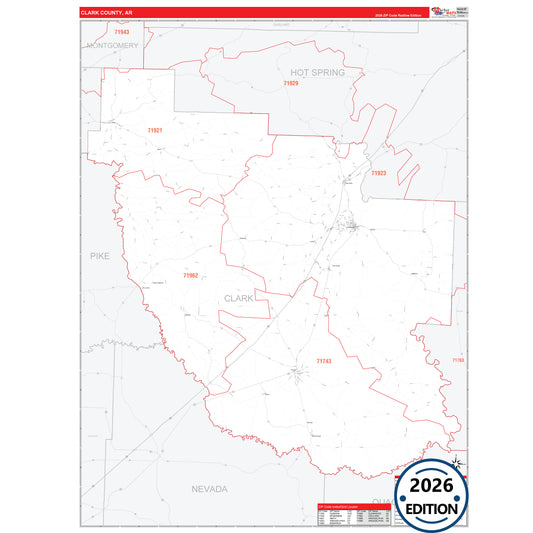 Clark County, AR Red Line 5 Digit ZIP Code Wall Map