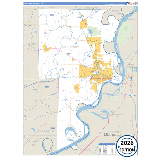 Crittenden County, AR Business Reference 5 Digit ZIP Code Wall Map