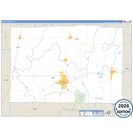 Cross County, AR Business Reference 5 Digit ZIP Code Wall Map