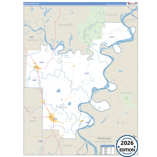 Desha County, AR Business Reference 5 Digit ZIP Code Wall Map