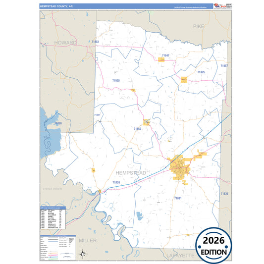 Hempstead County, AR Business Reference 5 Digit ZIP Code Wall Map