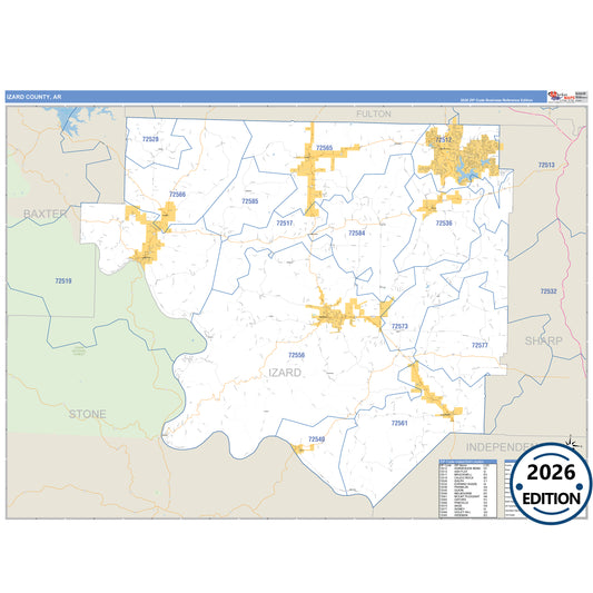 Izard County, AR Business Reference 5 Digit ZIP Code Wall Map