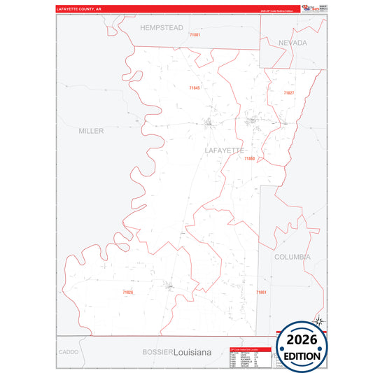 Lafayette County, AR Red Line 5 Digit ZIP Code Wall Map