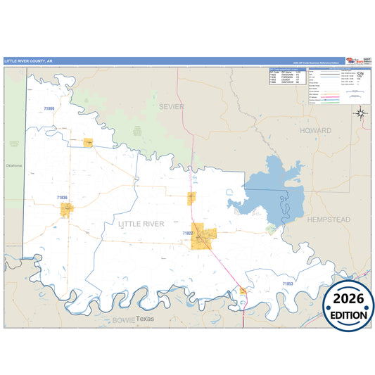 Little River County, AR Business Reference 5 Digit ZIP Code Wall Map