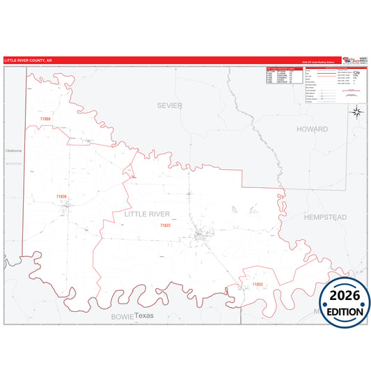 Little River County, AR Red Line 5 Digit ZIP Code Wall Map