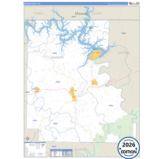 Marion County, AR Business Reference 5 Digit ZIP Code Wall Map
