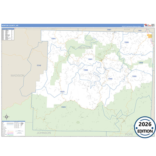 Newton County, AR Business Reference 5 Digit ZIP Code Wall Map