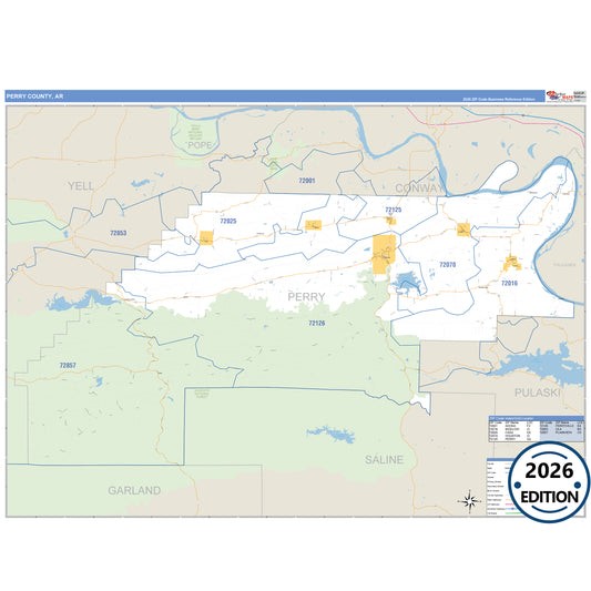 Perry County, AR Business Reference 5 Digit ZIP Code Wall Map