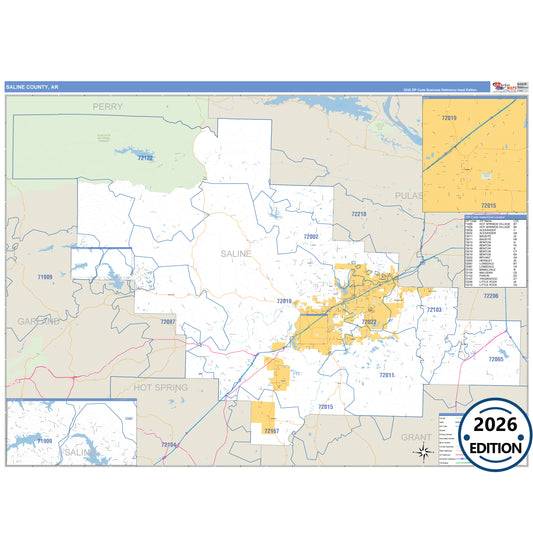 Saline County, AR Business Reference 5 Digit ZIP Code Wall Map