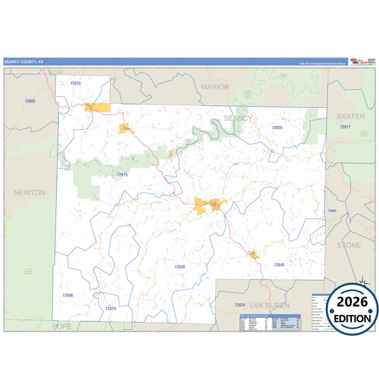 Searcy County, AR Business Reference 5 Digit ZIP Code Wall Map