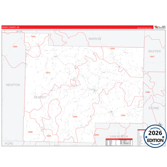 Searcy County, AR Red Line 5 Digit ZIP Code Wall Map