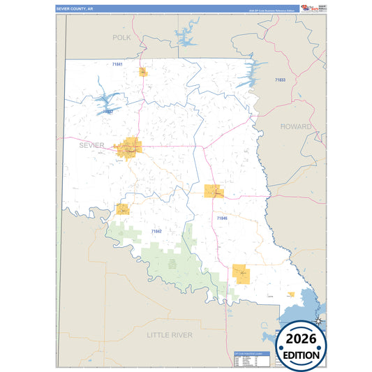 Sevier County, AR Business Reference 5 Digit ZIP Code Wall Map