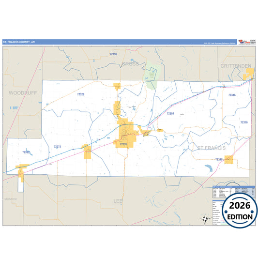 St. Francis County, AR Business Reference 5 Digit ZIP Code Wall Map