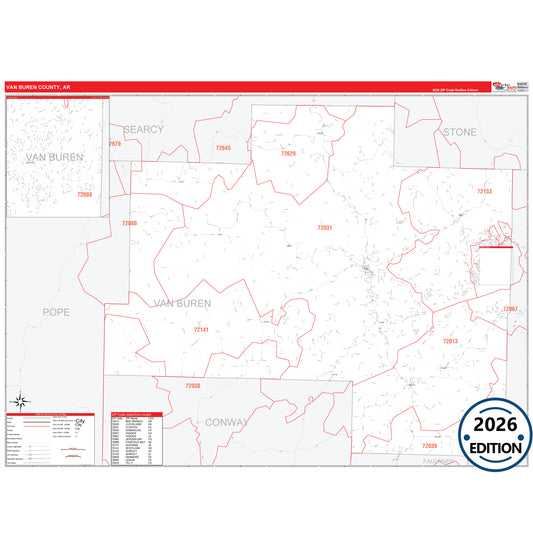 Van Buren County, AR Red Line 5 Digit ZIP Code Wall Map