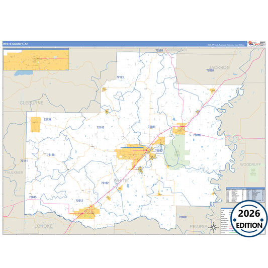 White County, AR Business Reference 5 Digit ZIP Code Wall Map