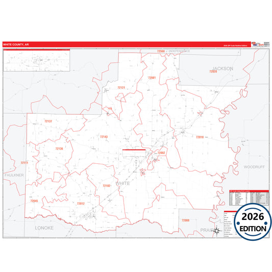 White County, AR Red Line 5 Digit ZIP Code Wall Map