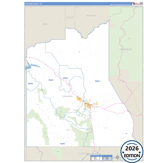 Graham County, AZ Business Reference 5 Digit ZIP Code Wall Map