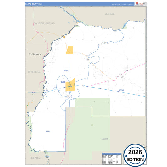 La Paz County, AZ Business Reference 5 Digit ZIP Code Wall Map