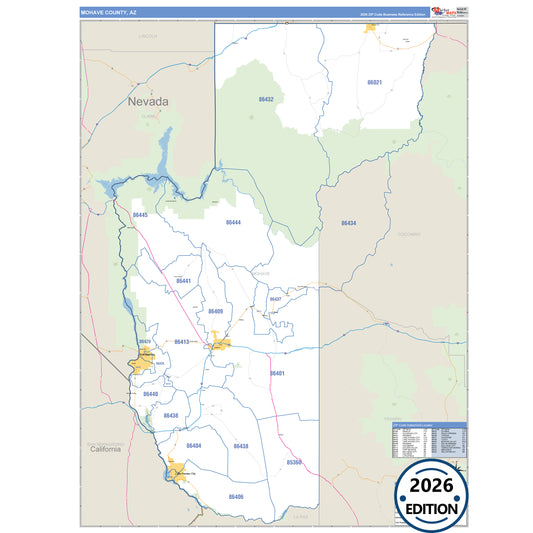 Mohave County, AZ Business Reference 5 Digit ZIP Code Wall Map