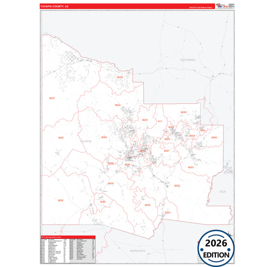 Yavapai County, AZ Red Line 5 Digit ZIP Code Wall Map