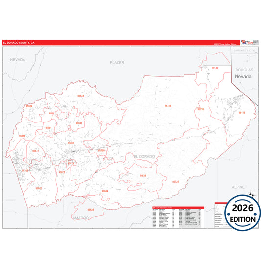 El Dorado County, CA Red Line 5 Digit ZIP Code Wall Map