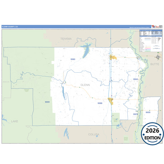 Glenn County, CA Business Reference 5 Digit ZIP Code Wall Map