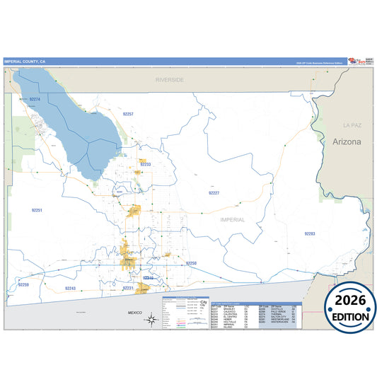 Imperial County, CA Business Reference 5 Digit ZIP Code Wall Map
