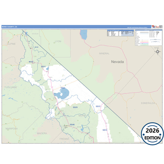 Mono County, CA Business Reference 5 Digit ZIP Code Wall Map