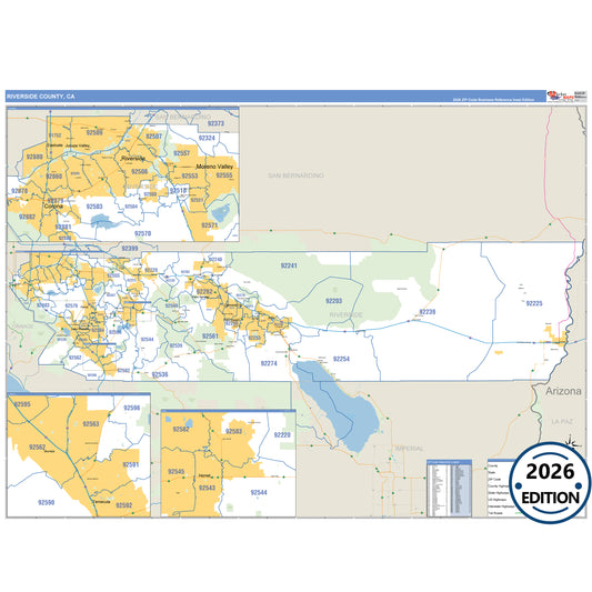 Riverside County, CA Business Reference 5 Digit ZIP Code Wall Map
