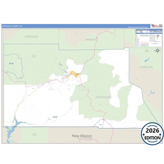 Archuleta County, CO Business Reference 5 Digit ZIP Code Wall Map