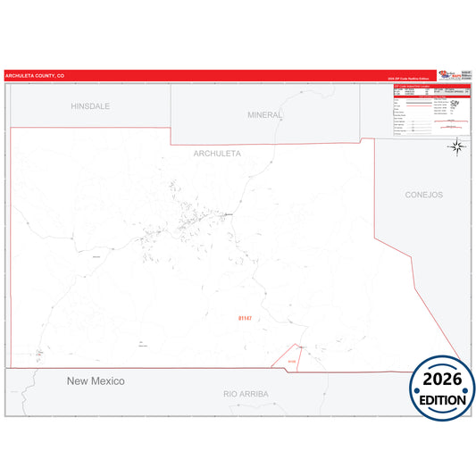 Archuleta County, CO Red Line 5 Digit ZIP Code Wall Map