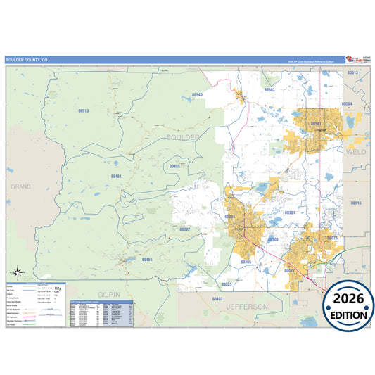 Boulder County, CO Business Reference 5 Digit ZIP Code Wall Map