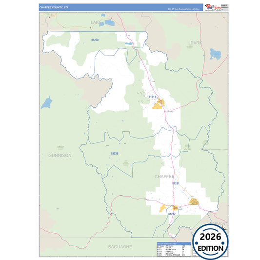 Chaffee County, CO Business Reference 5 Digit ZIP Code Wall Map