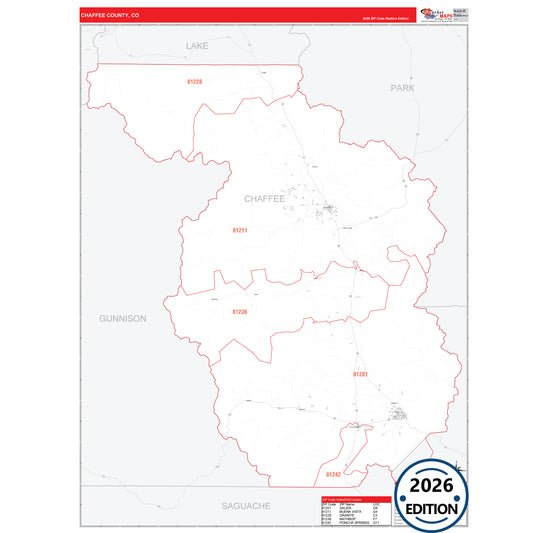 Chaffee County, CO Red Line 5 Digit ZIP Code Wall Map