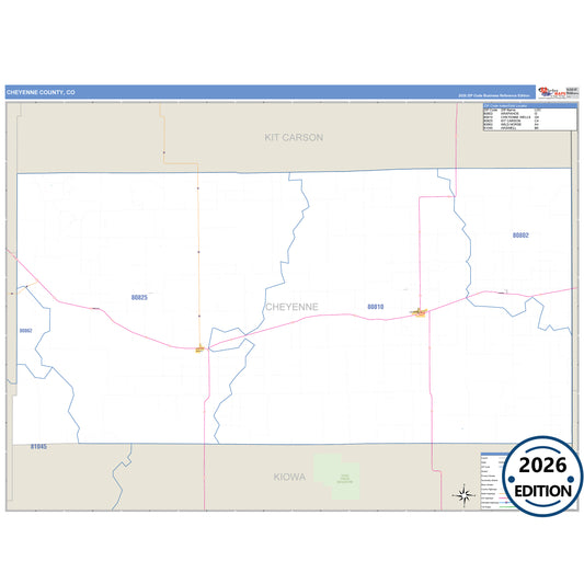 Cheyenne County, CO Business Reference 5 Digit ZIP Code Wall Map