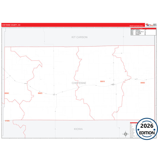 Cheyenne County, CO Red Line 5 Digit ZIP Code Wall Map