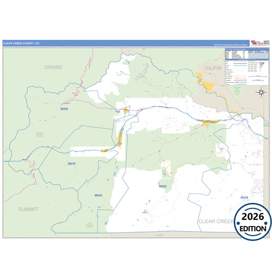 Clear Creek County, CO Business Reference 5 Digit ZIP Code Wall Map