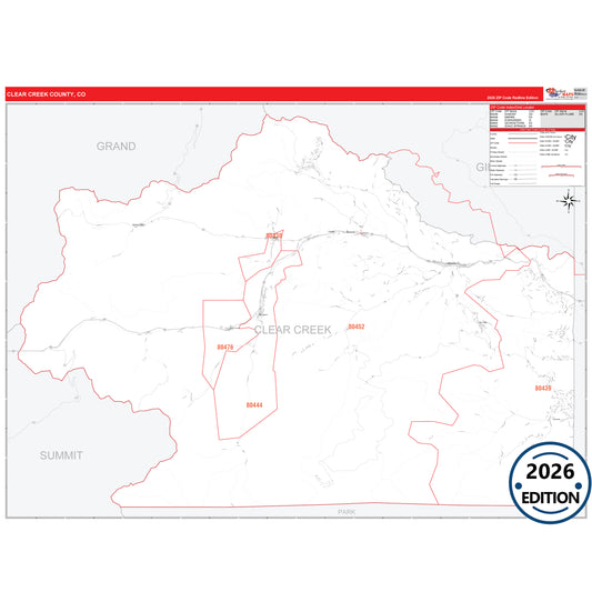 Clear Creek County, CO Red Line 5 Digit ZIP Code Wall Map