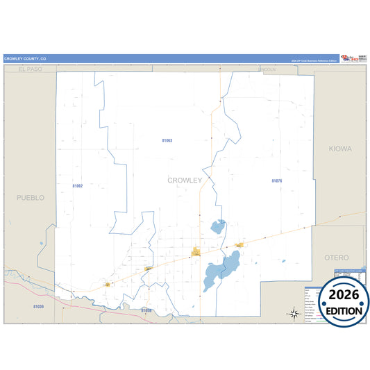Crowley County, CO Business Reference 5 Digit ZIP Code Wall Map
