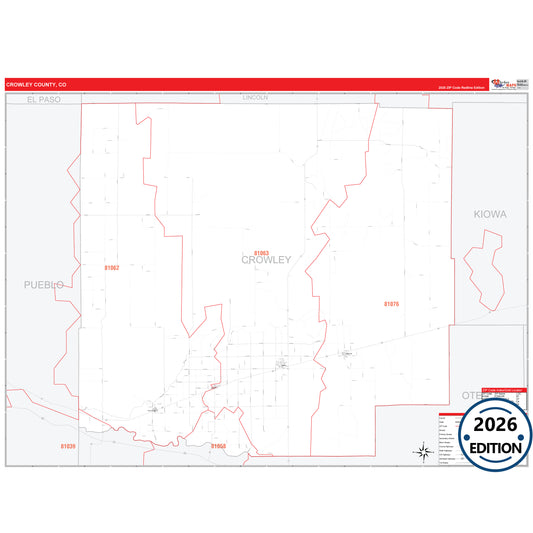 Crowley County, CO Red Line 5 Digit ZIP Code Wall Map