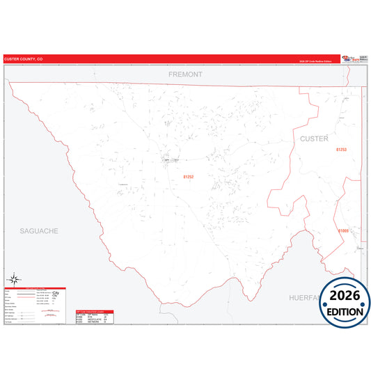 Custer County, CO Red Line 5 Digit ZIP Code Wall Map