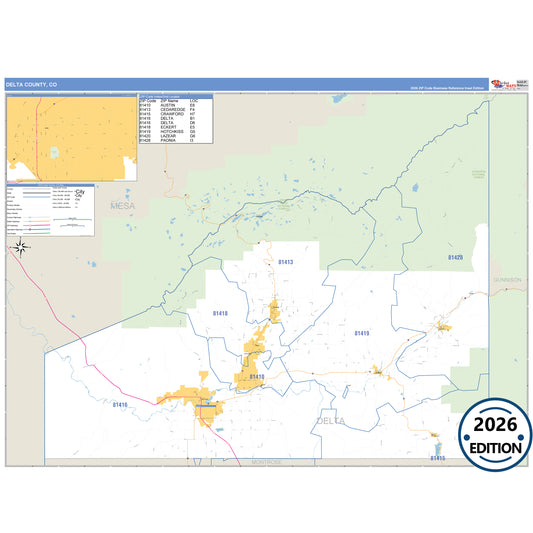 Delta County, CO Business Reference 5 Digit ZIP Code Wall Map