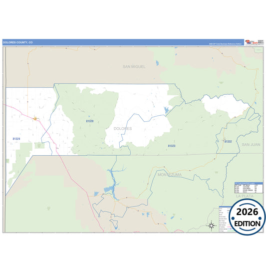 Dolores County, CO Business Reference 5 Digit ZIP Code Wall Map